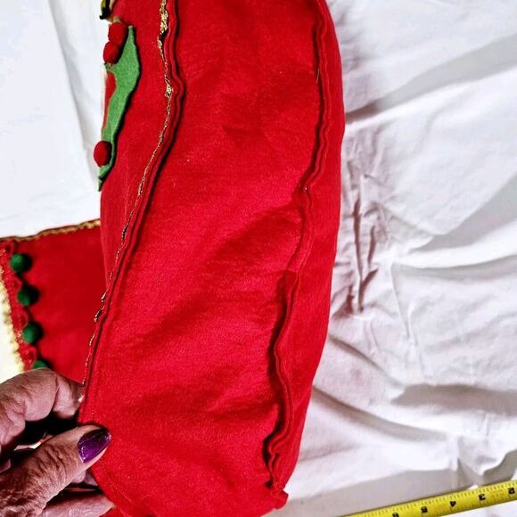 Vintage Large 22" Felt Pompoms Pixie Elf Christmas Stocking Tree Snowman 1960s - Picture 13 of 15